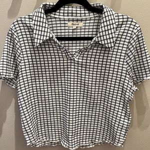 Madewell Crinkle Polo Crop Tee, Size L